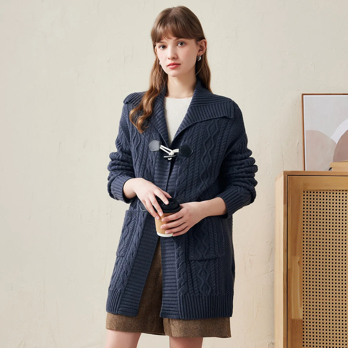 100% Wool Women's Toggle Closure Cable Knit Coat sold by COMOBOCA product image thumbnail 2