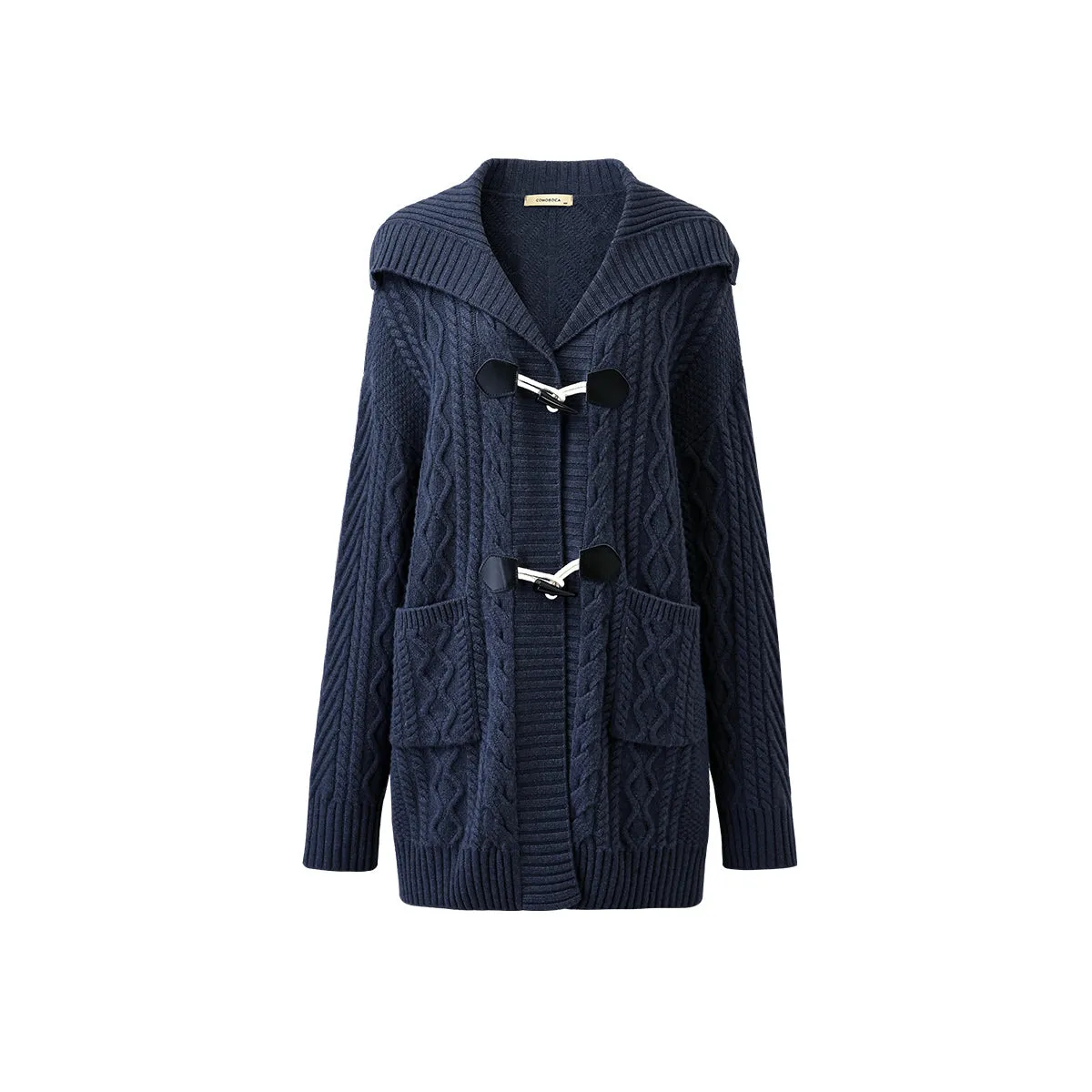 100% Wool Women's Toggle Closure Cable Knit Coat sold by COMOBOCA product image thumbnail 3