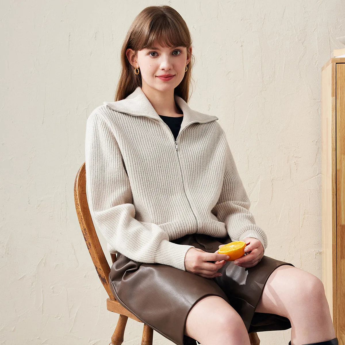 100% Wool Cozy Women's Turtleneck Zip-Up Cardigan sold by COMOBOCA product image thumbnail 4