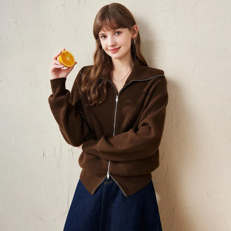 100% Wool Cozy Women's Turtleneck Zip-Up Cardigan sold by COMOBOCA