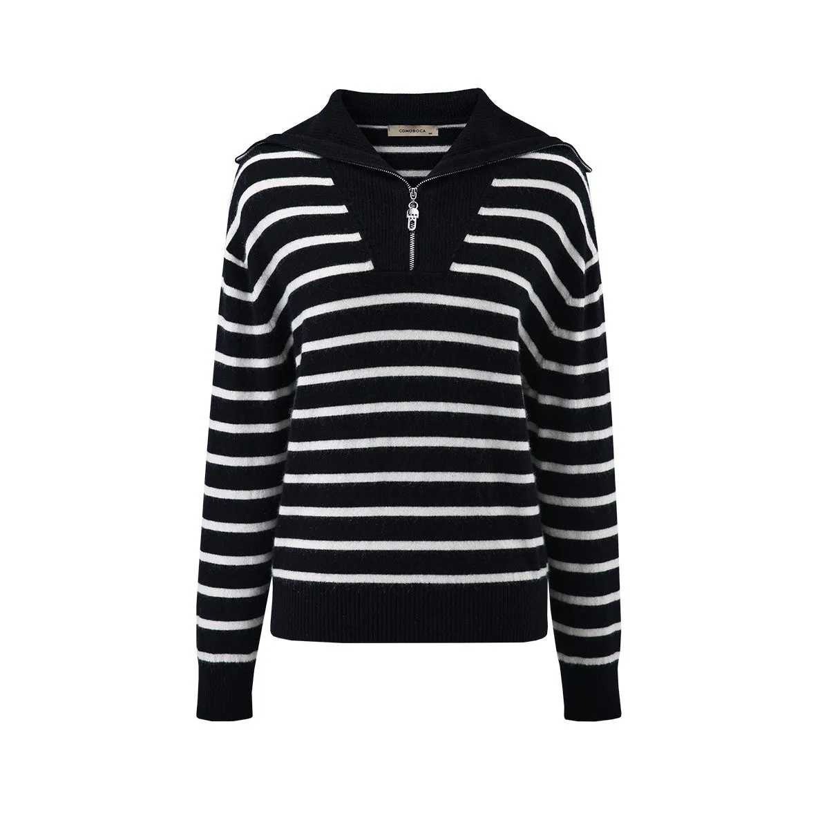 100% Cashmere Women's Striped Zip Collar Knit Sweater sold by COMOBOCA product image thumbnail 4