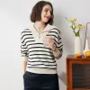 100% Cashmere Women's Striped Zip Collar Knit Sweater sold by COMOBOCA