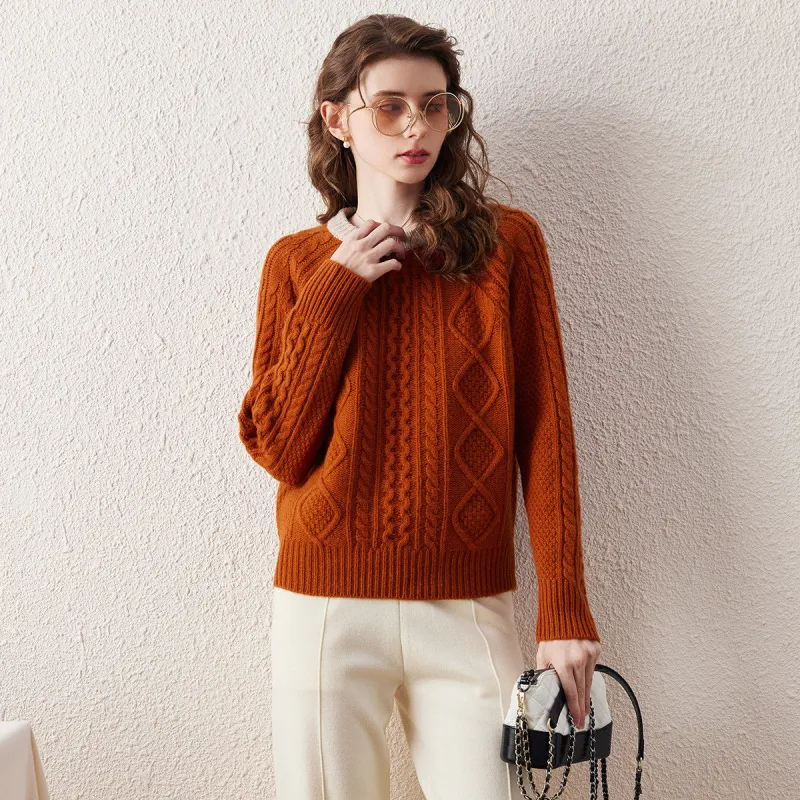 100% Wool Women's Contrast Color Cable Knit Sweater sold by COMOBOCA