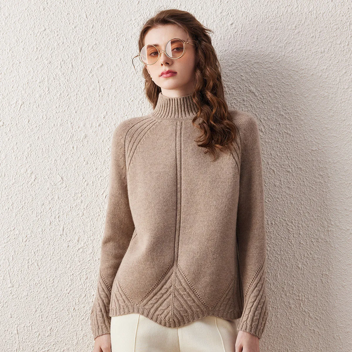 100% Wool Mock Neck Cable Knit Sweater sold by COMOBOCA product image thumbnail 4