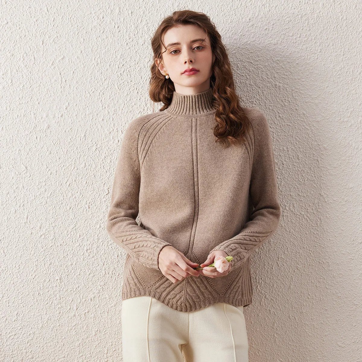 100% Wool Mock Neck Cable Knit Sweater sold by COMOBOCA product image thumbnail 2