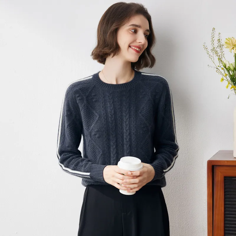 100% Cashmere Women's Crew Neck Intarsia Knit Sweater sold by COMOBOCA