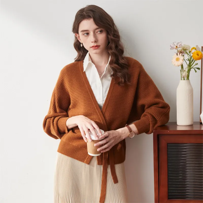 100% Wool V-Neck Batwing Sleeve Knitted Cardigan sold by COMOBOCA