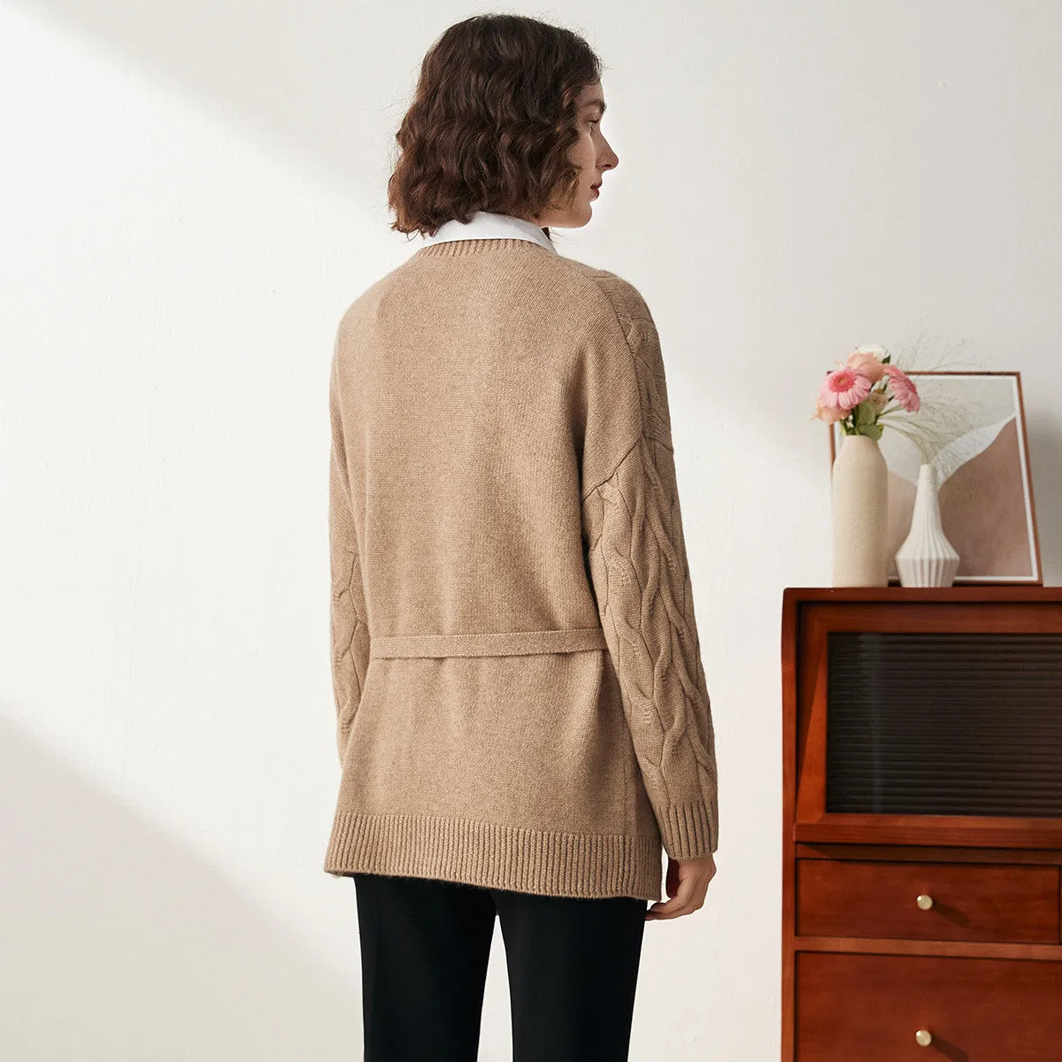 100% Cashmere Cable Knit Tie Coat sold by COMOBOCA product image thumbnail 3