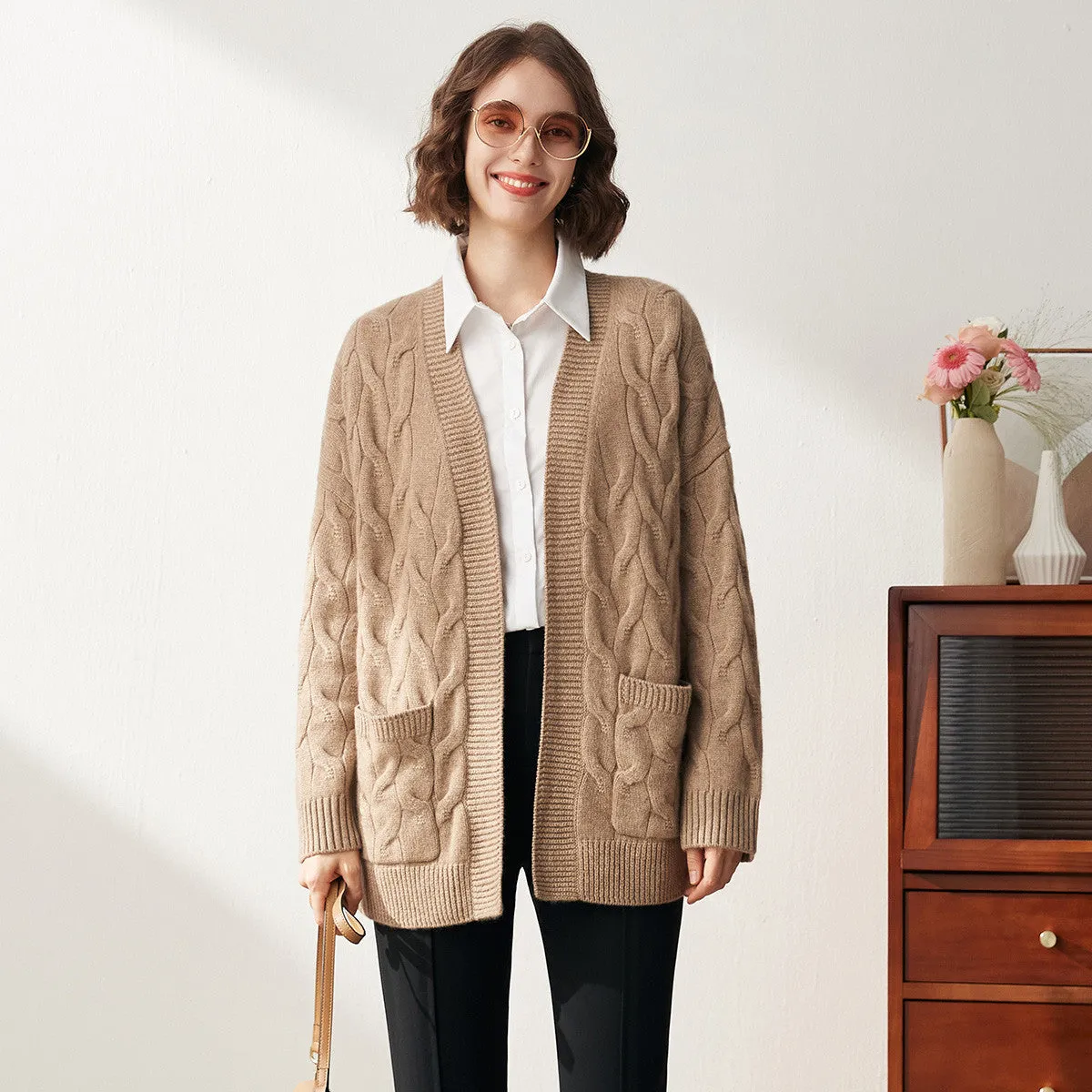 100% Cashmere Cable Knit Tie Coat sold by COMOBOCA