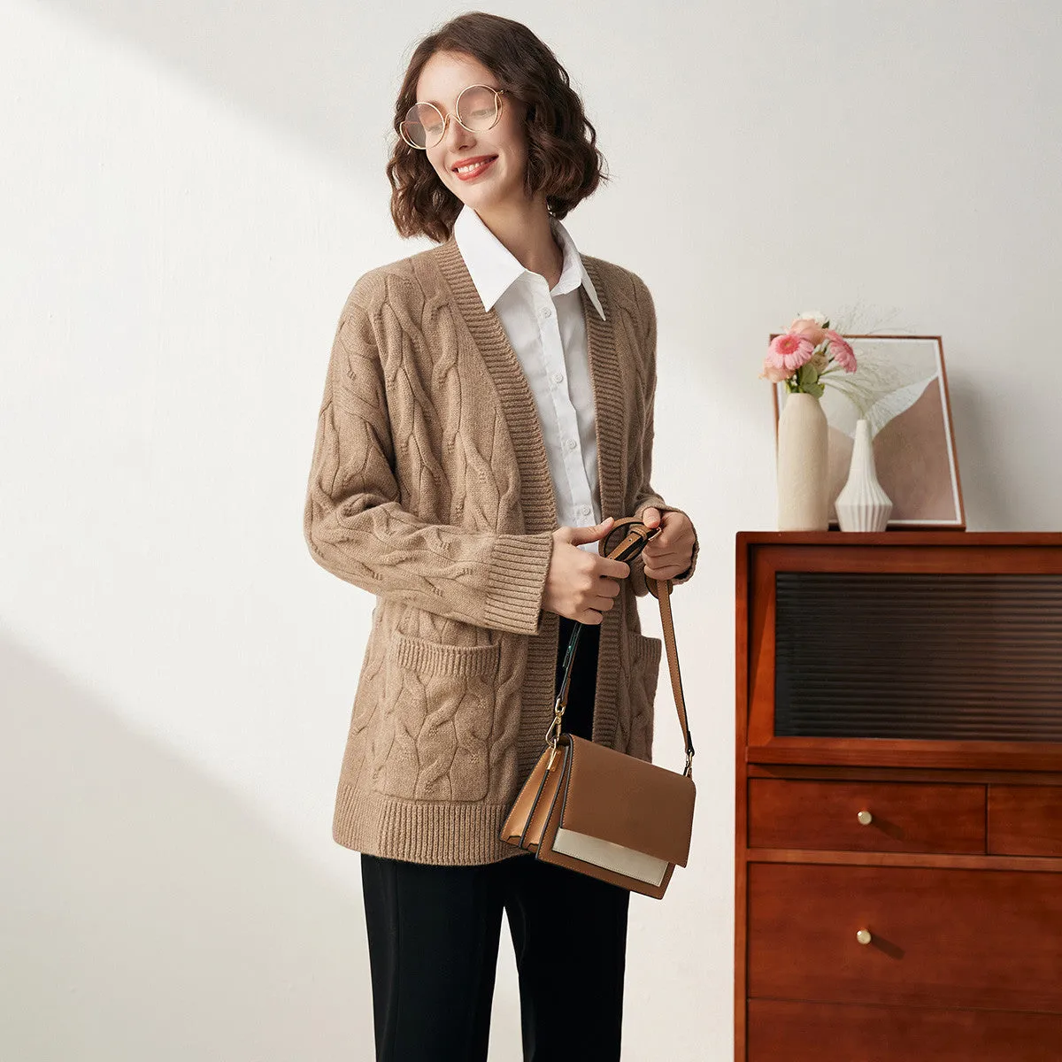 100% Cashmere Cable Knit Tie Coat sold by COMOBOCA product image thumbnail 2