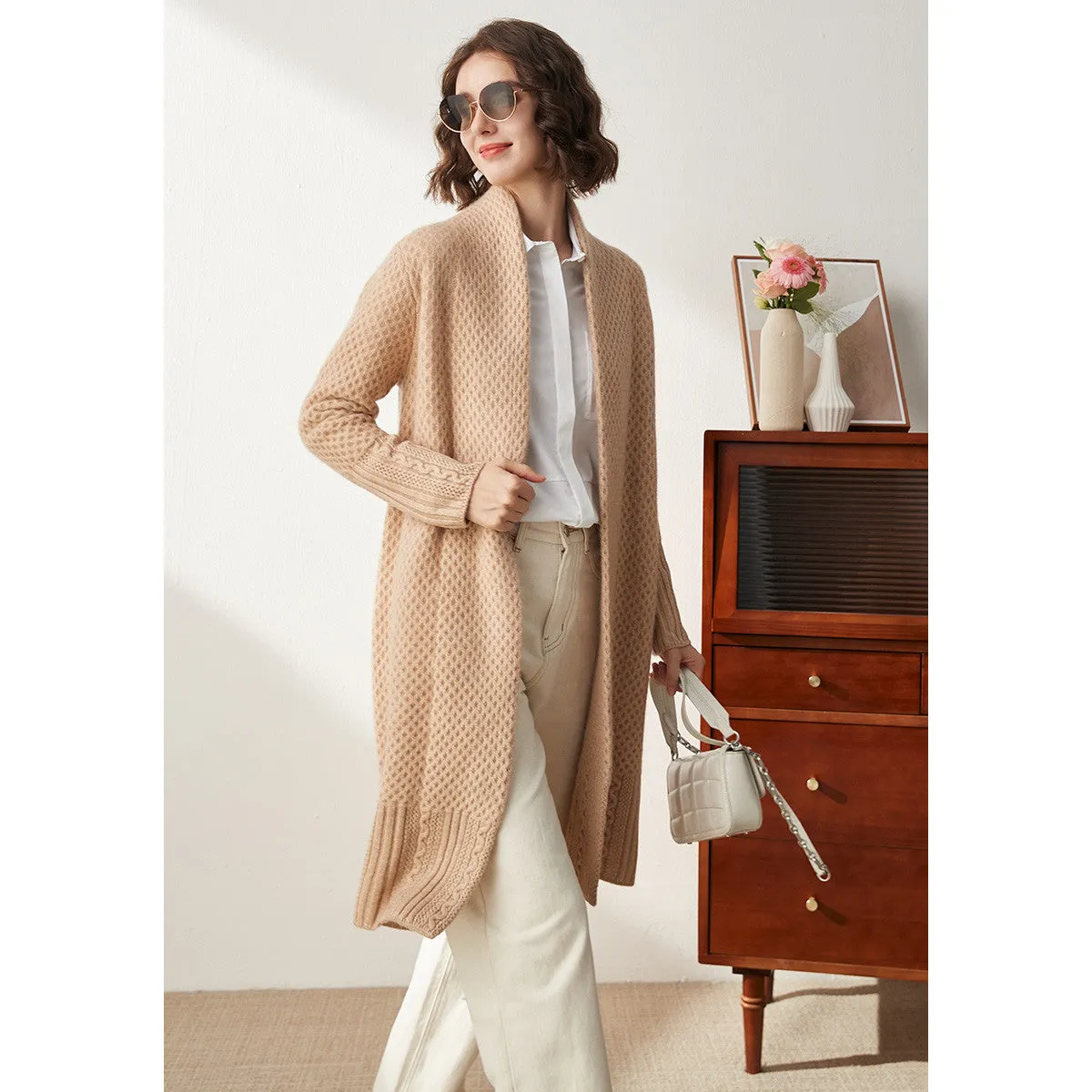 100% Cashmere Women's Knit Cardigan Coat sold by COMOBOCA product image thumbnail 3