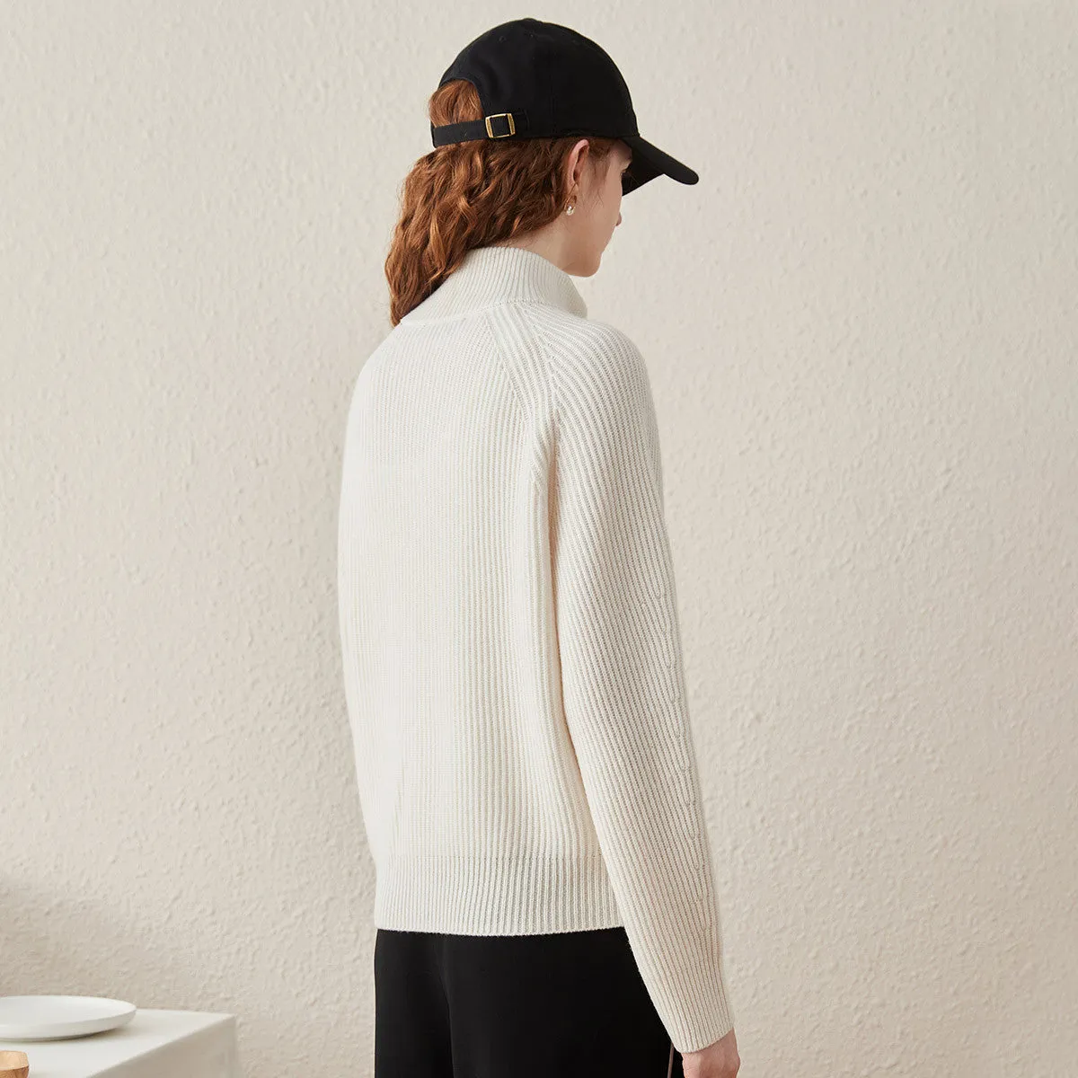 100% Wool Women's Half-High Neck Zip Cardigan sold by COMOBOCA product image thumbnail 5