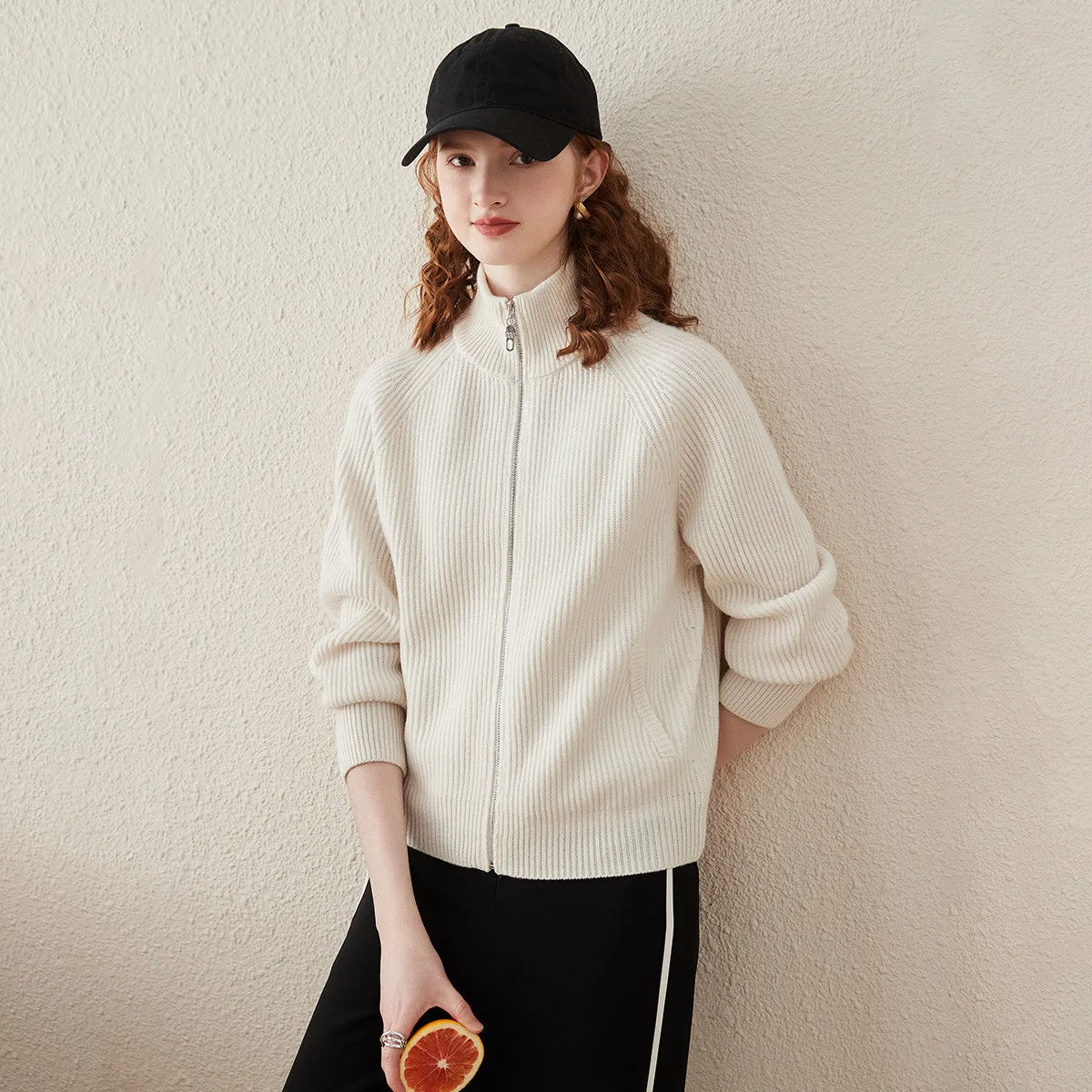 100% Wool Women's Half-High Neck Zip Cardigan sold by COMOBOCA product image thumbnail 2