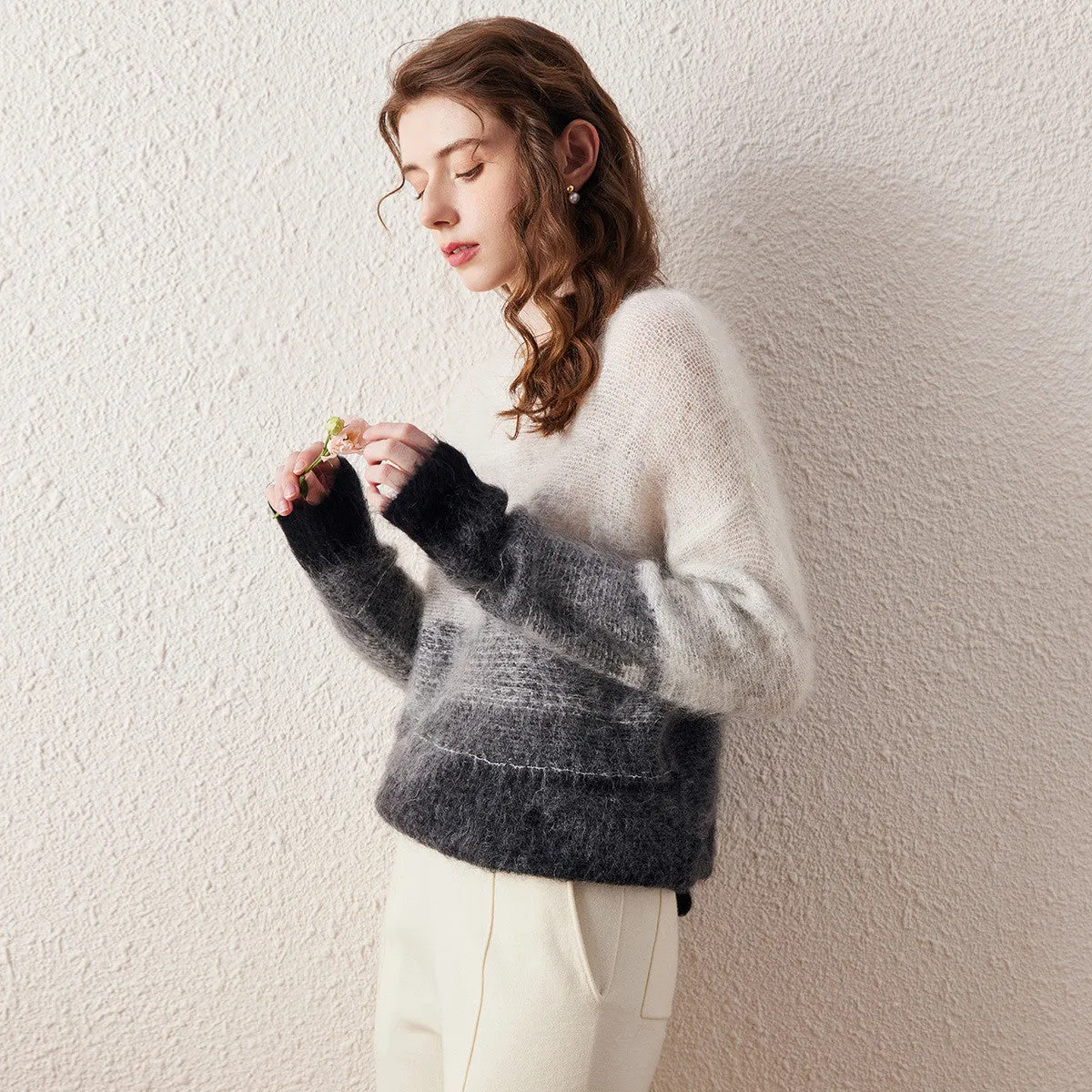 Women's Mohair Crew Neck Gradient Knit Sweater sold by COMOBOCA product image thumbnail 5