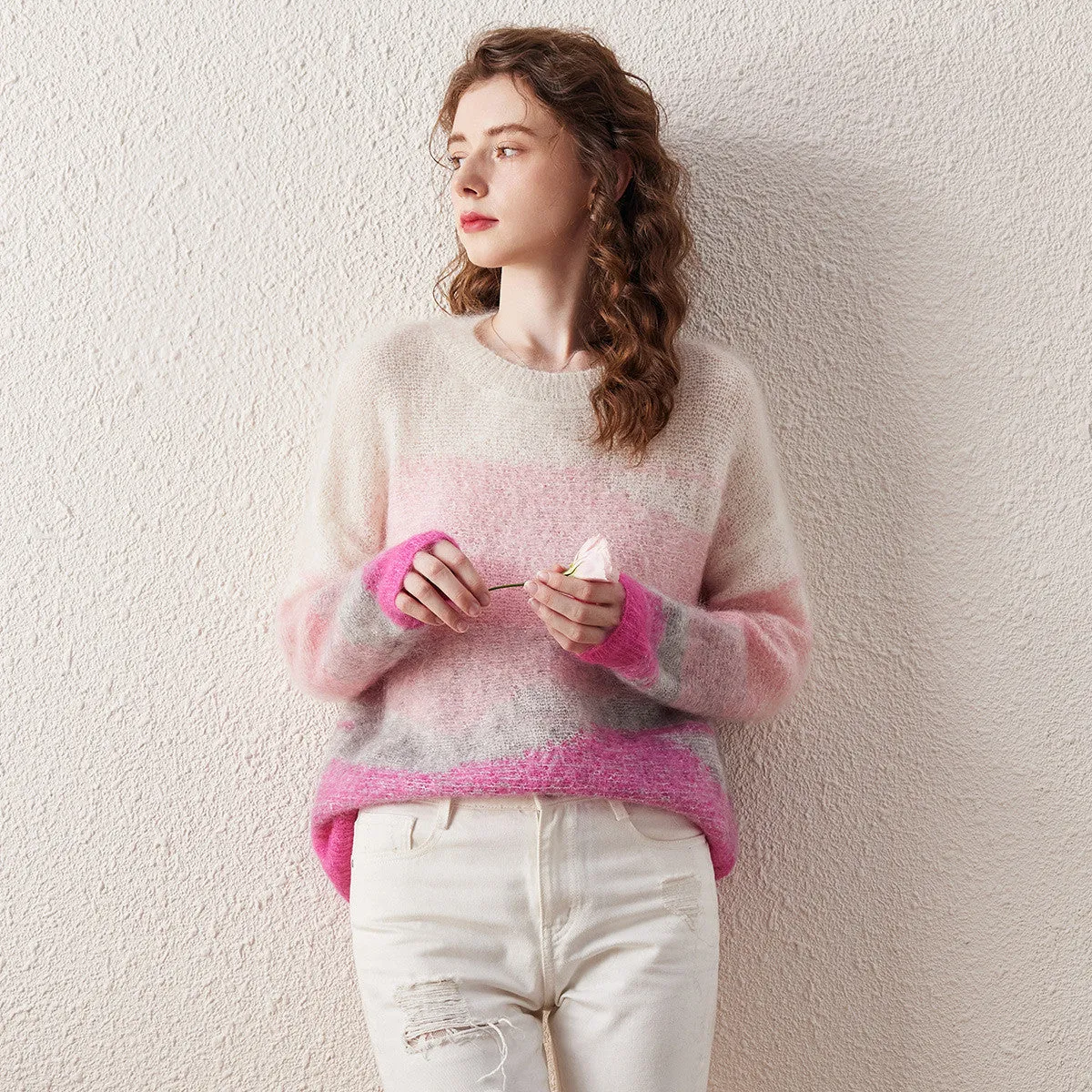 Women's Mohair Crew Neck Gradient Knit Sweater sold by COMOBOCA product image thumbnail 4