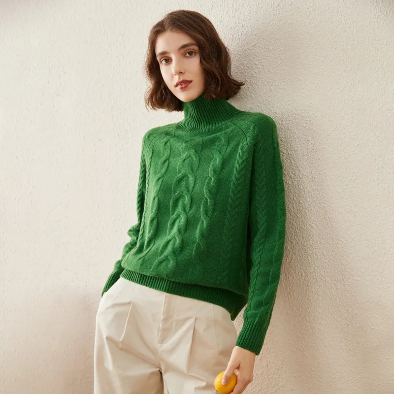 100% Cashmere Women's Turtleneck Cable Knit Sweater sold by COMOBOCA