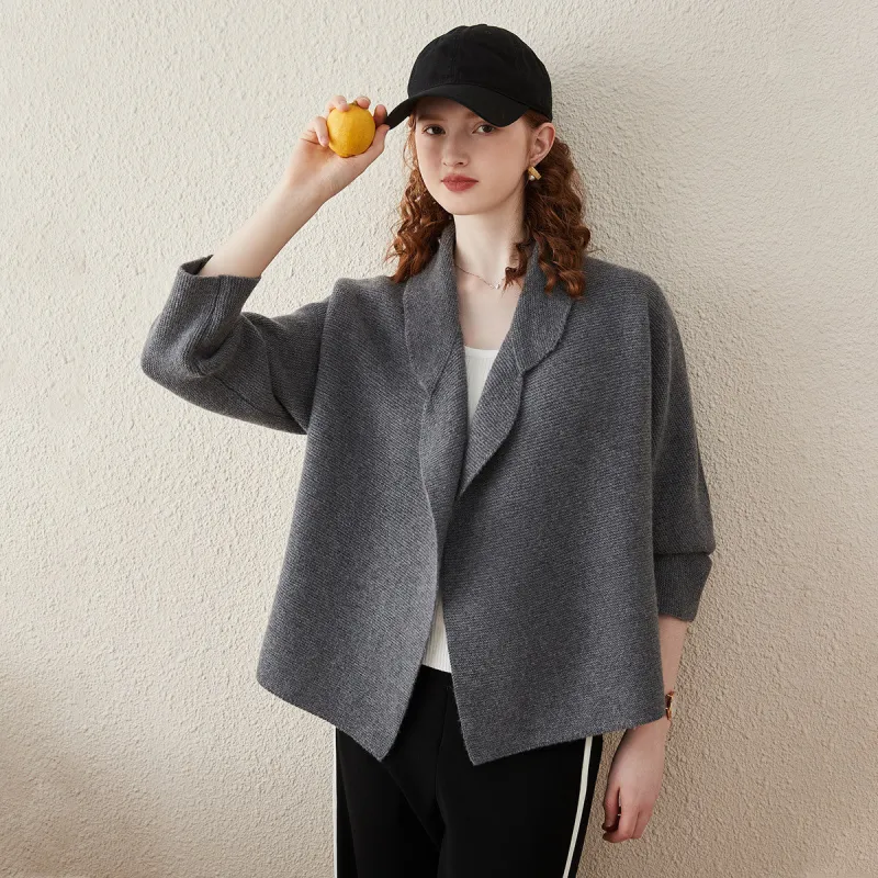 100% Wool Women's Loose Knit Blazer Coat made by COMOBOCA