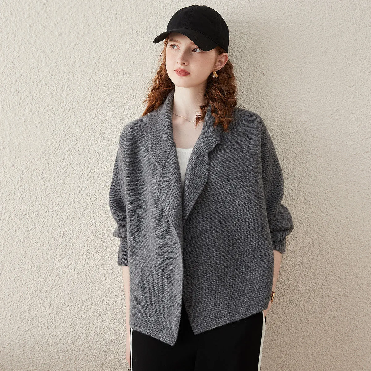 100% Wool Women's Loose Knit Blazer Coat sold by COMOBOCA product image thumbnail 2