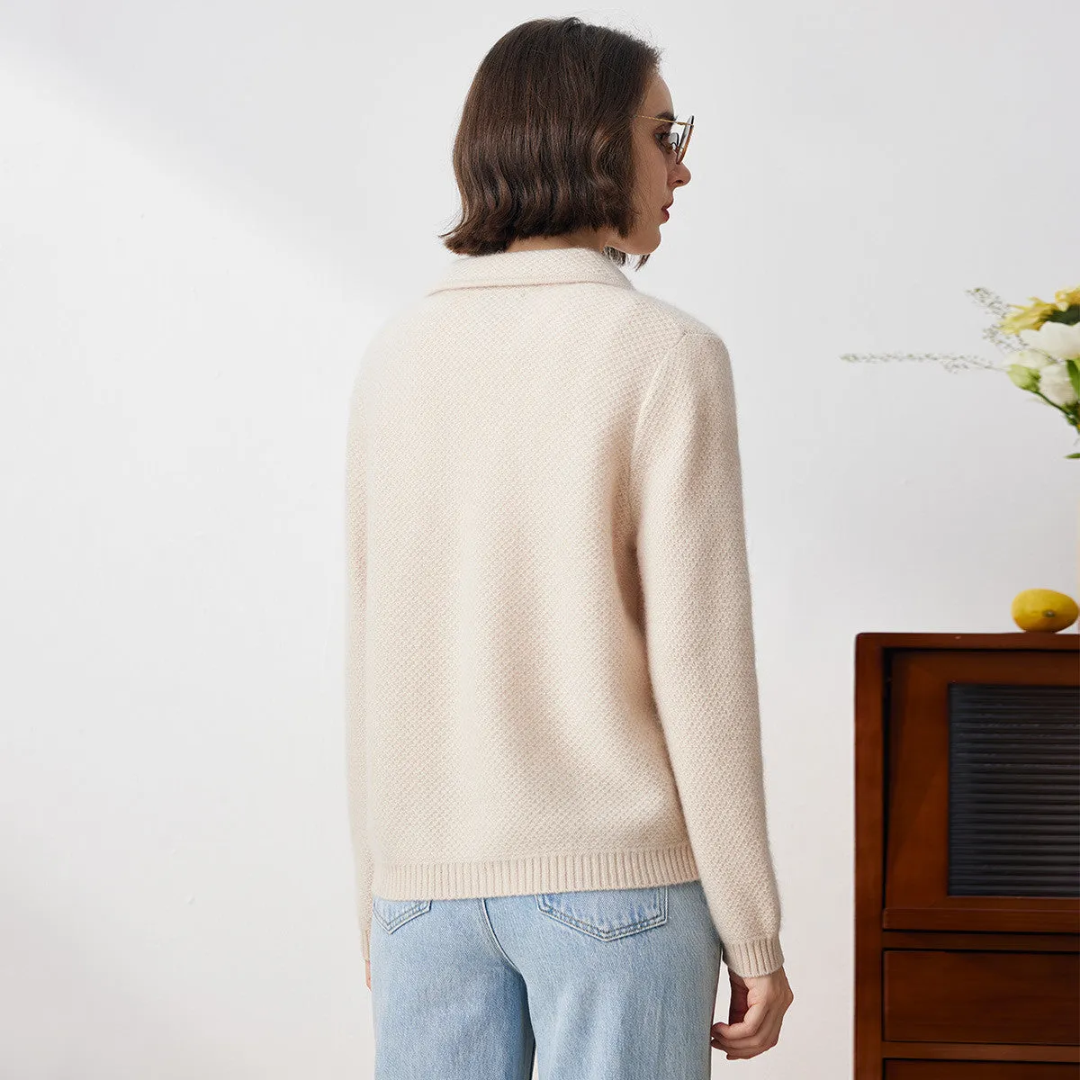 100% Cashmere Women's Blazer Collar Cardigan sold by COMOBOCA product image thumbnail 3