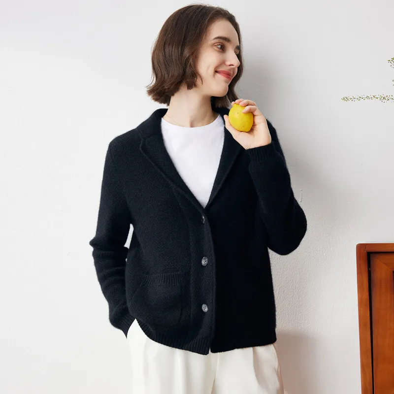 100% Cashmere Women's Blazer Collar Cardigan sold by COMOBOCA