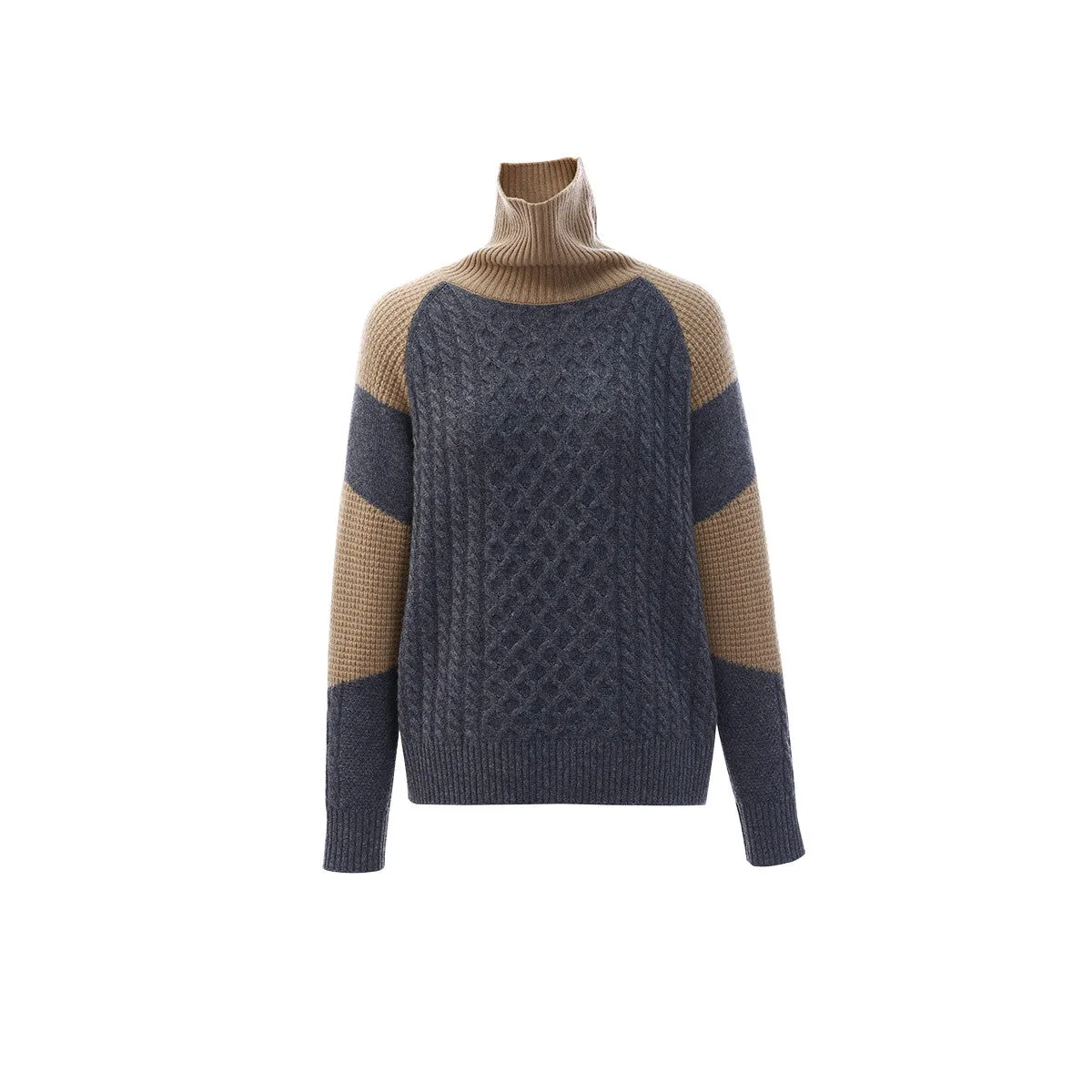 100% Cashmere Women's Cable Knit Color Block Sweater sold by COMOBOCA product image thumbnail 4