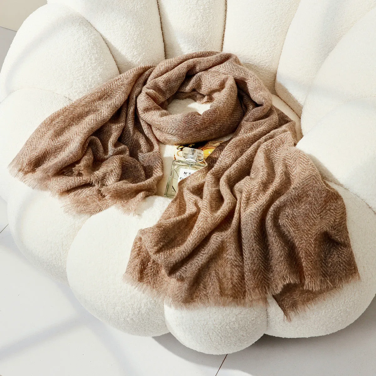 100% Cashmere Fringe Herringbone Scarf sold by COMOBOCA product image thumbnail 4