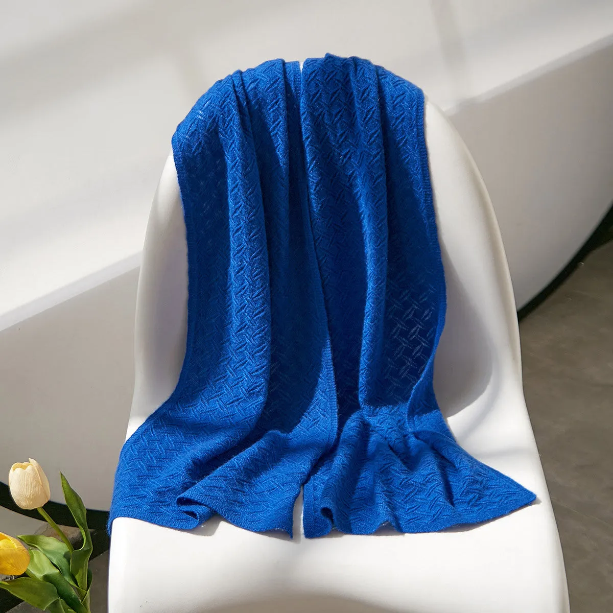 100% Cashmere Solid Color Knit Scarf sold by COMOBOCA product image thumbnail 3