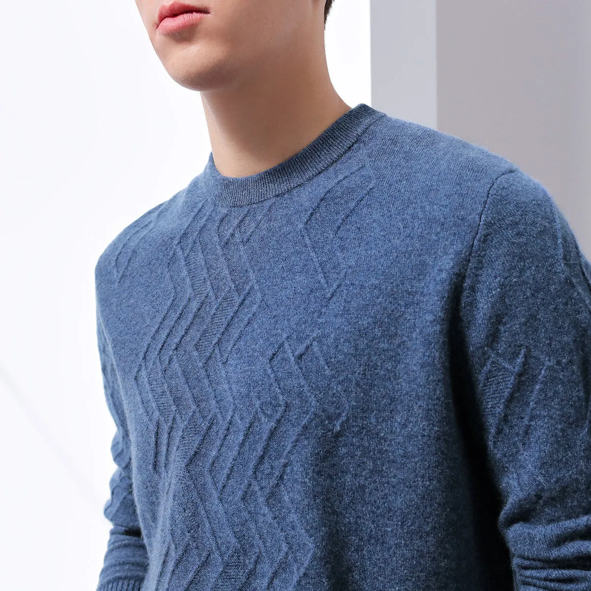 100% Cashmere Mens Round Neck Ribbed Sweater sold by COMOBOCA product image thumbnail 5
