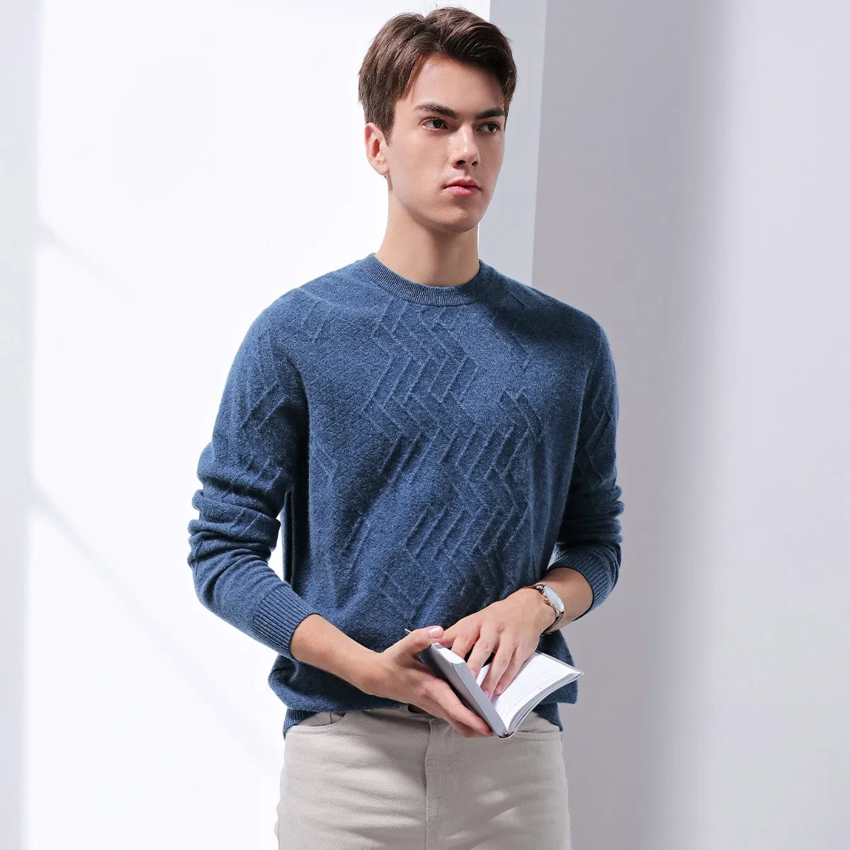 100% Cashmere Mens Round Neck Ribbed Sweater sold by COMOBOCA