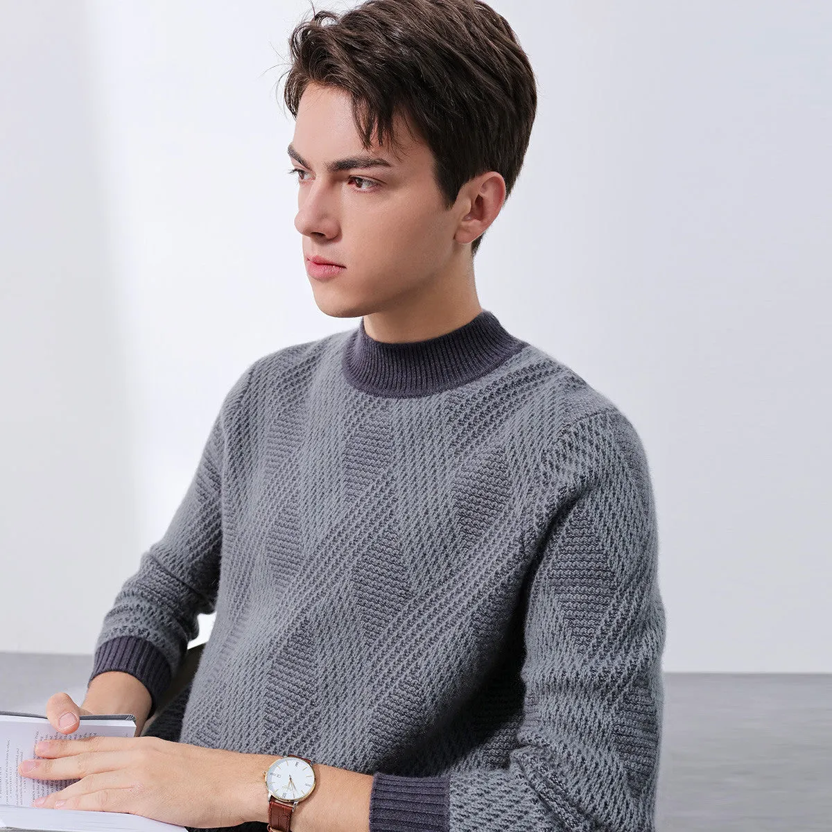 100% Cashmere Mens Ribbed Knit Sweater sold by COMOBOCA product image thumbnail 5