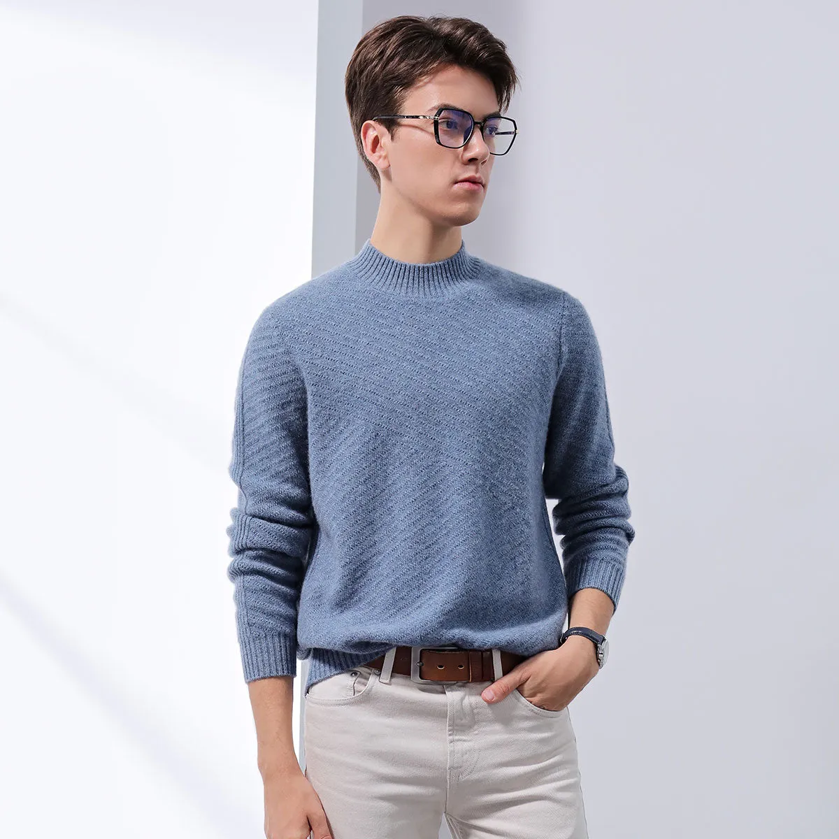 100% Cashmere Mens Twill Knit Ribbed Sweater sold by COMOBOCA