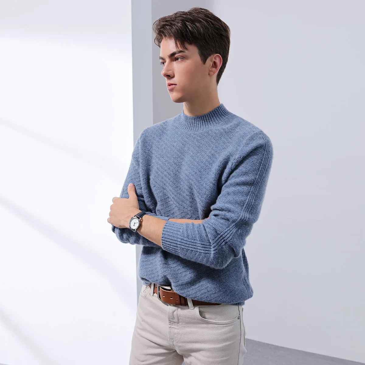 100% Cashmere Mens Twill Knit Ribbed Sweater sold by COMOBOCA product image thumbnail 4
