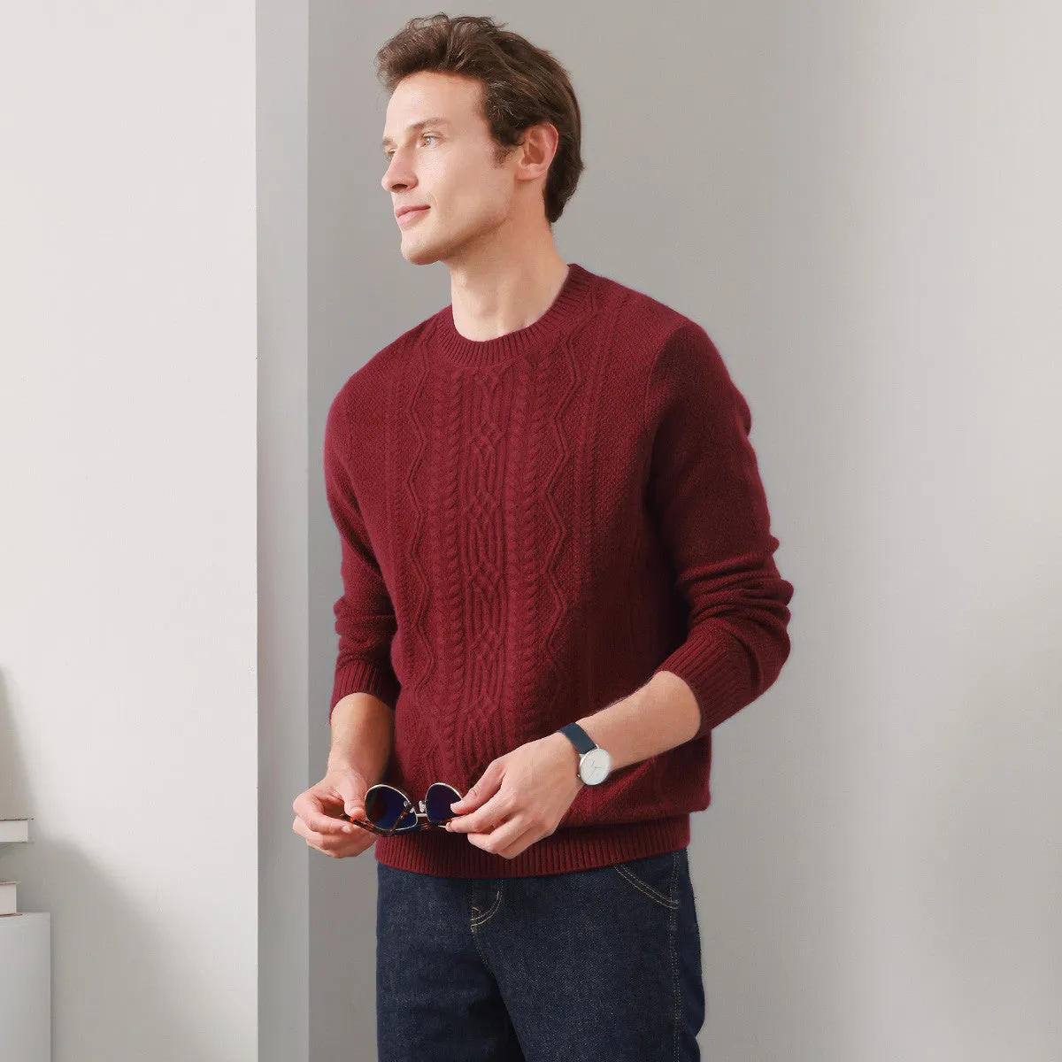 100% Cashmere Mens Round Neck Knit Sweater sold by COMOBOCA product image thumbnail 2