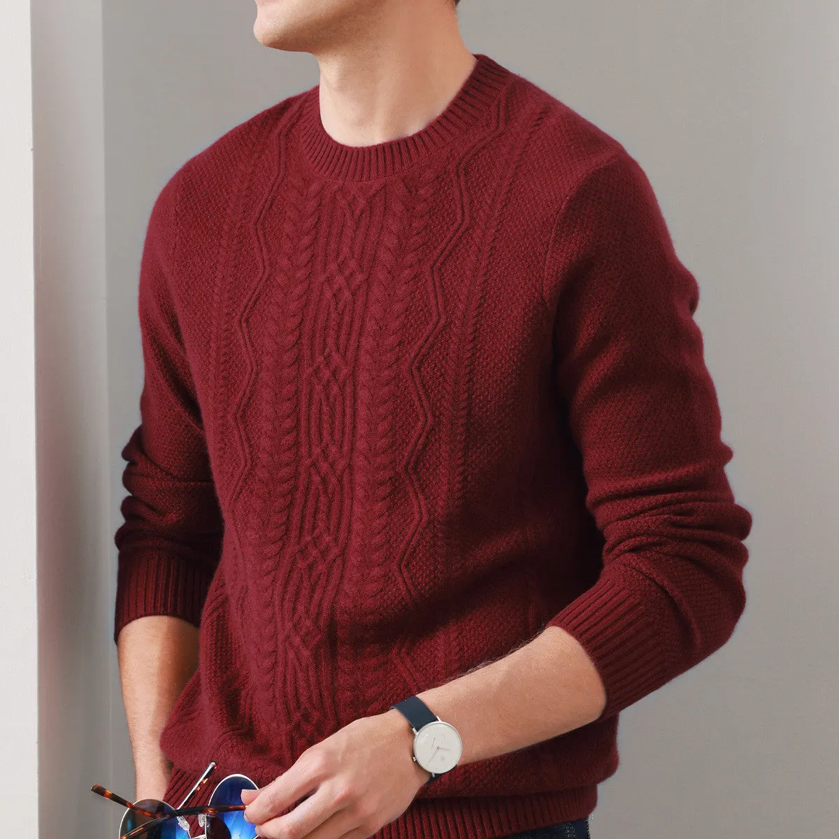 100% Cashmere Mens Round Neck Knit Sweater sold by COMOBOCA product image thumbnail 5