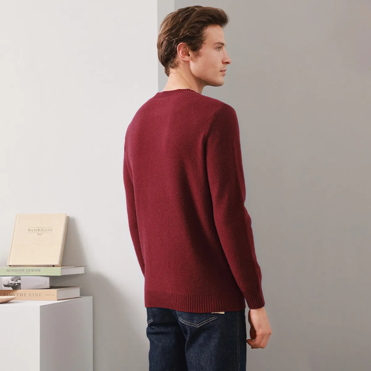 100% Cashmere Mens Round Neck Knit Sweater sold by COMOBOCA product image thumbnail 3