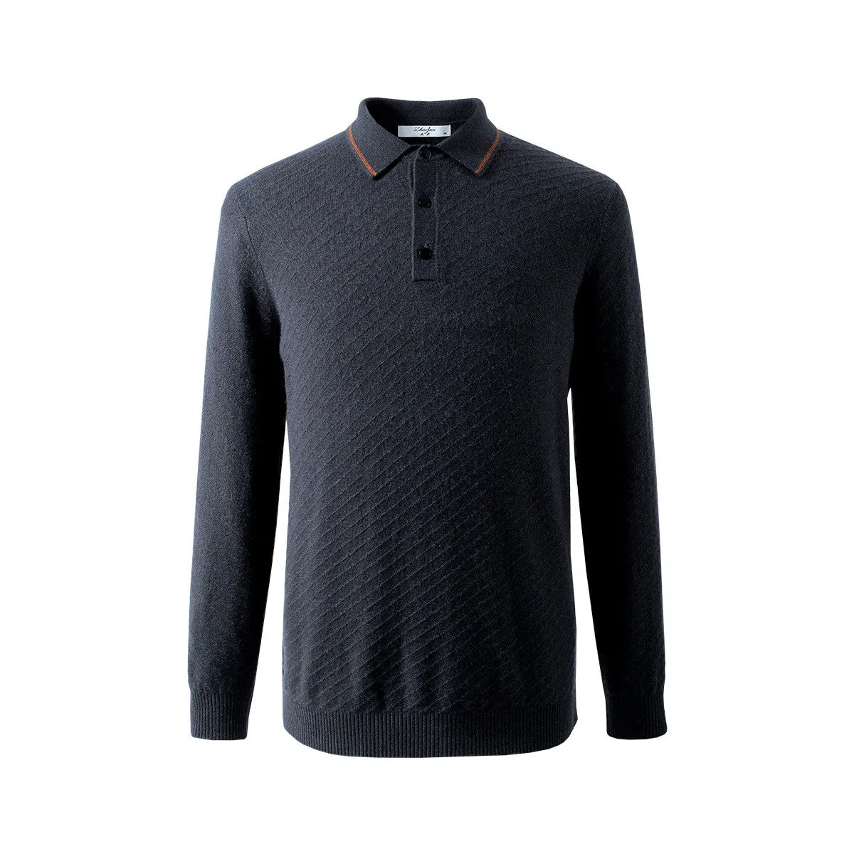 100% Cashmere Mens Ribbed Polo Sweater sold by COMOBOCA product image thumbnail 5