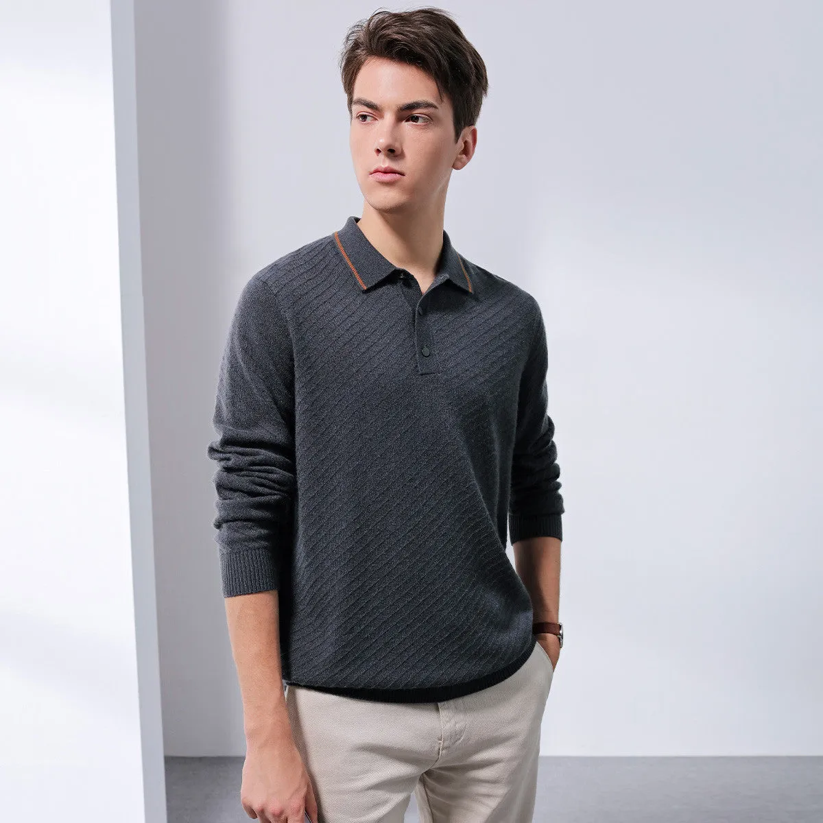 100% Cashmere Mens Ribbed Polo Sweater sold by COMOBOCA