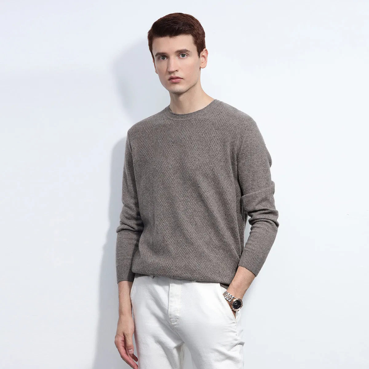 100% Cashmere Mens Round Neck Ribbed Sweater sold by COMOBOCA product image thumbnail 2