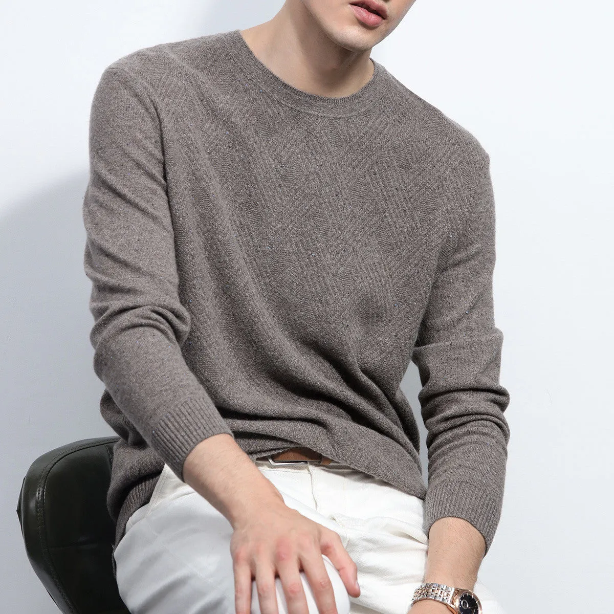 100% Cashmere Mens Round Neck Ribbed Sweater sold by COMOBOCA product image thumbnail 4