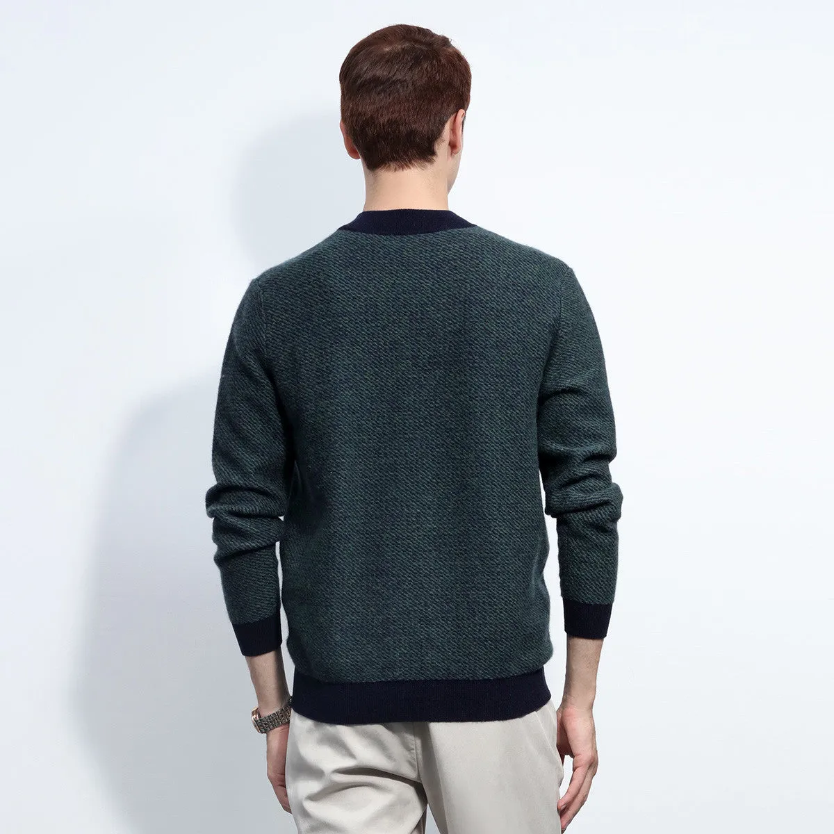 100% Cashmere Mens Color Block Knit Sweater sold by COMOBOCA product image thumbnail 3
