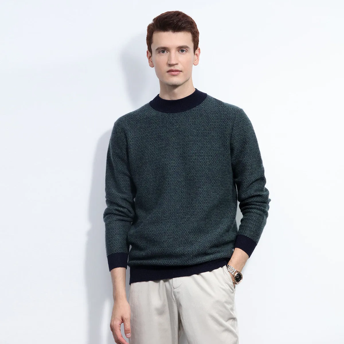 100% Cashmere Mens Color Block Knit Sweater sold by COMOBOCA