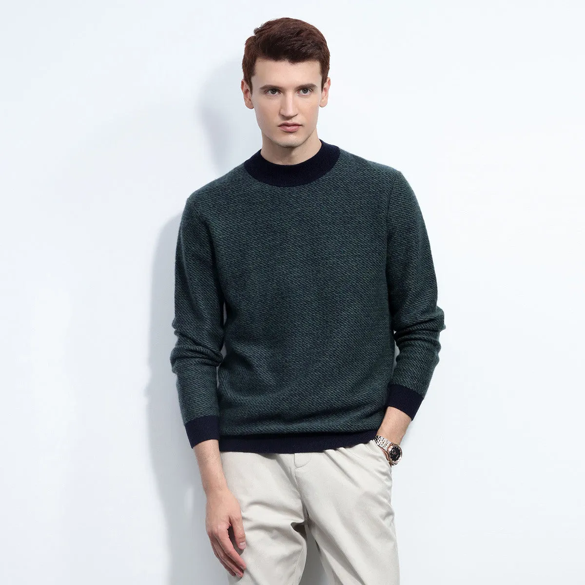 100% Cashmere Mens Color Block Knit Sweater sold by COMOBOCA product image thumbnail 4