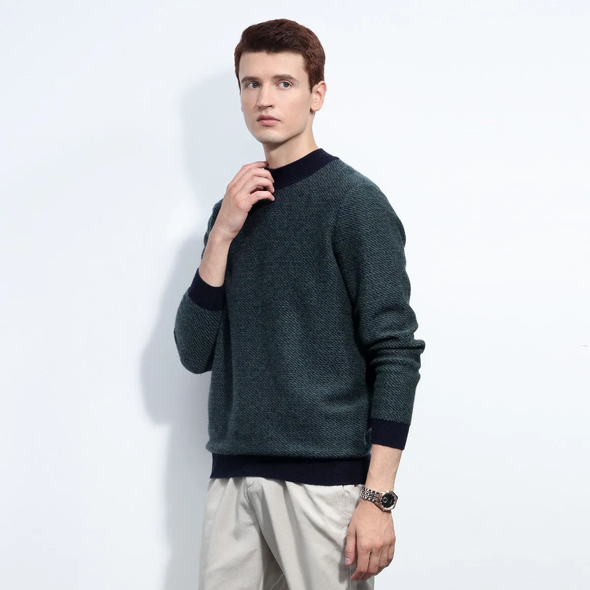 100% Cashmere Mens Color Block Knit Sweater sold by COMOBOCA product image thumbnail 2