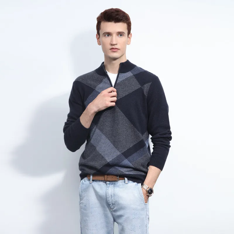 100% Cashmere Mens Zipper Ribbed Sweater sold by COMOBOCA