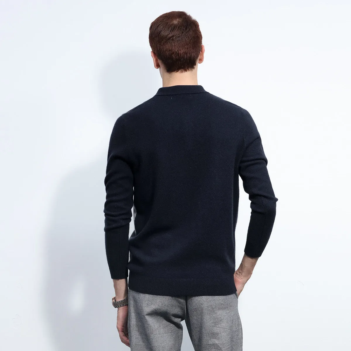 100% Cashmere Mens Ribbed Polo Sweater sold by COMOBOCA product image thumbnail 3