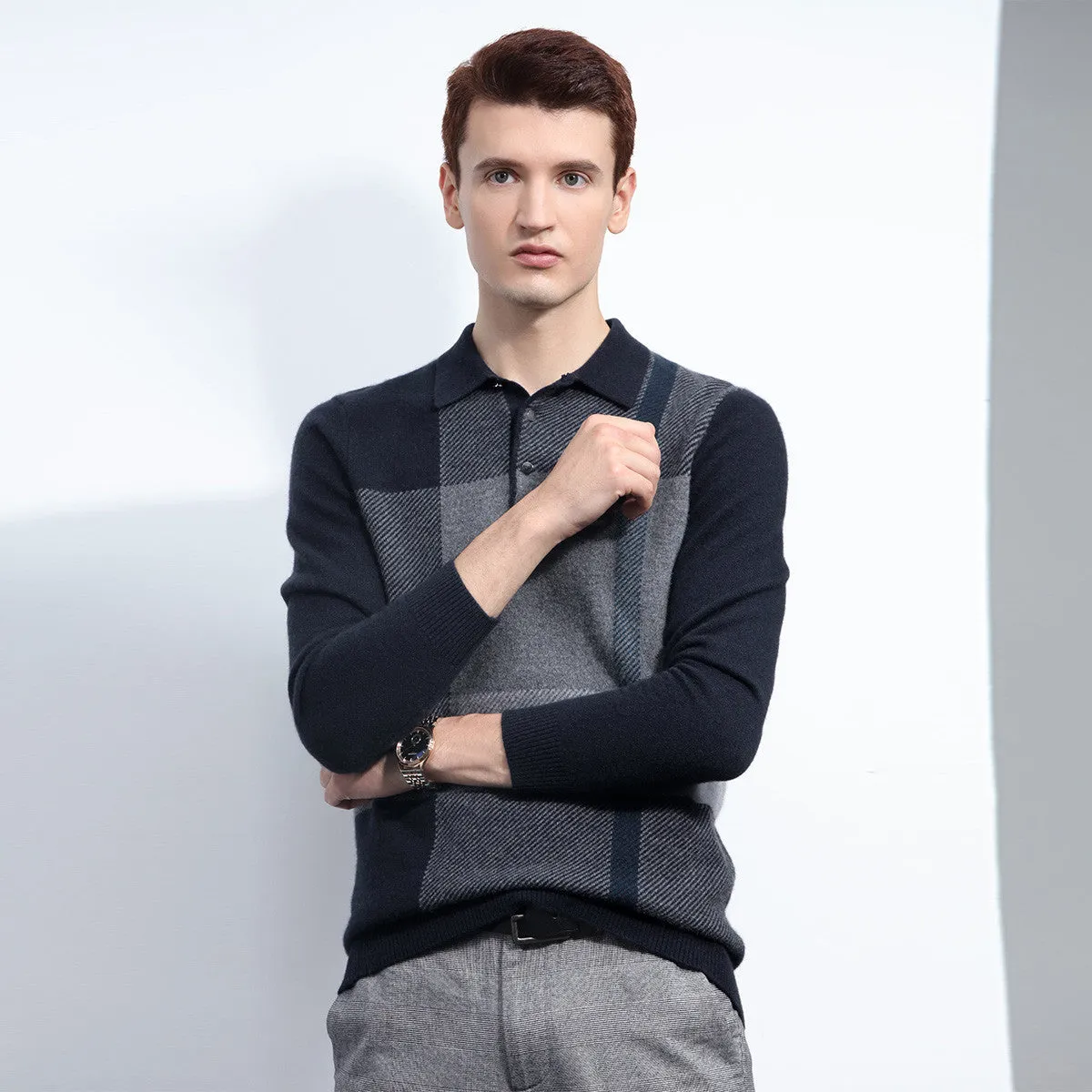 100% Cashmere Mens Ribbed Polo Sweater sold by COMOBOCA