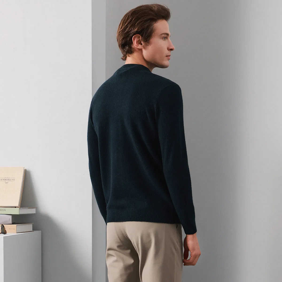 100% Cashmere Mens Mockneck Zipper Collar Sweater sold by COMOBOCA product image thumbnail 4