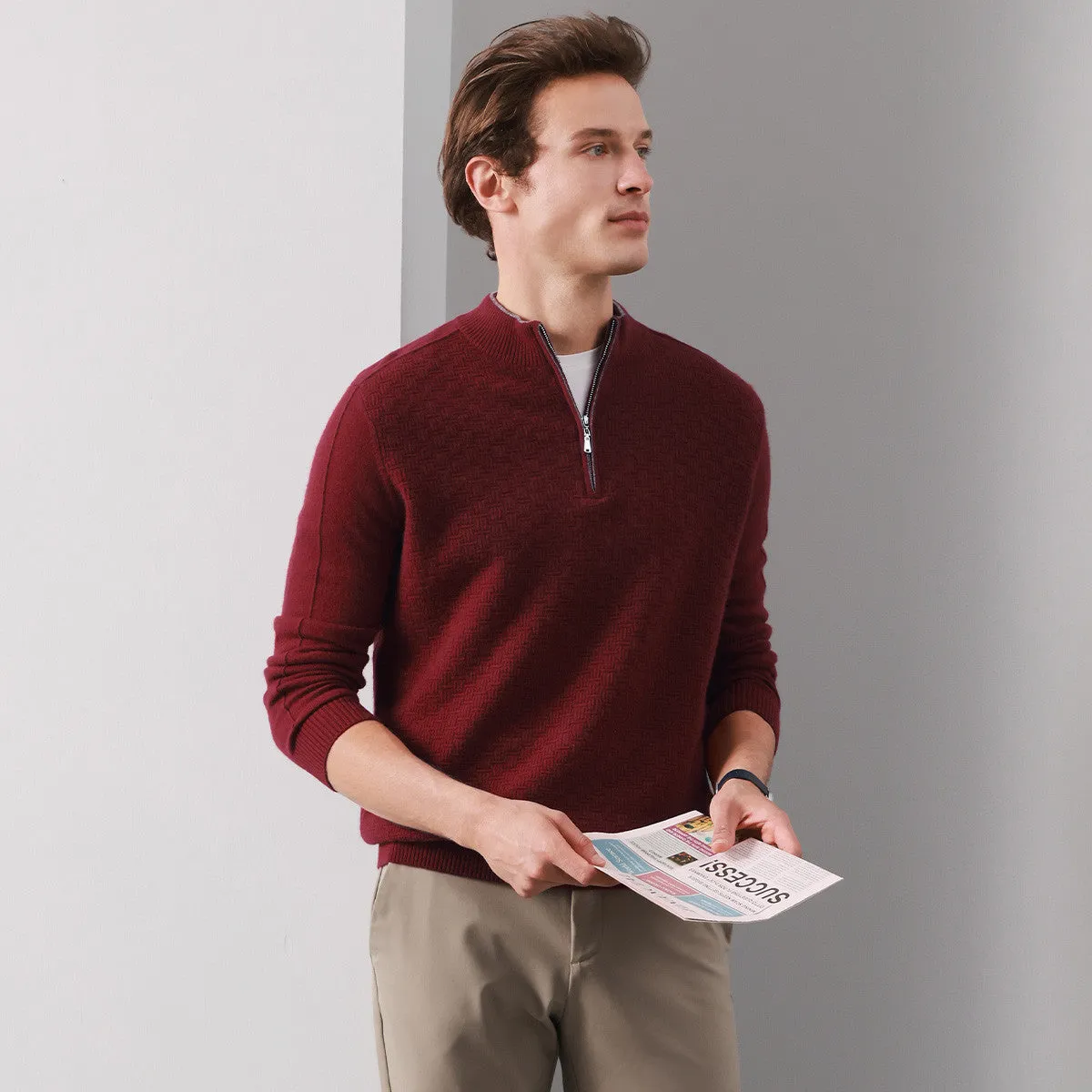 100% Cashmere Mens Mockneck Zipper Collar Sweater sold by COMOBOCA