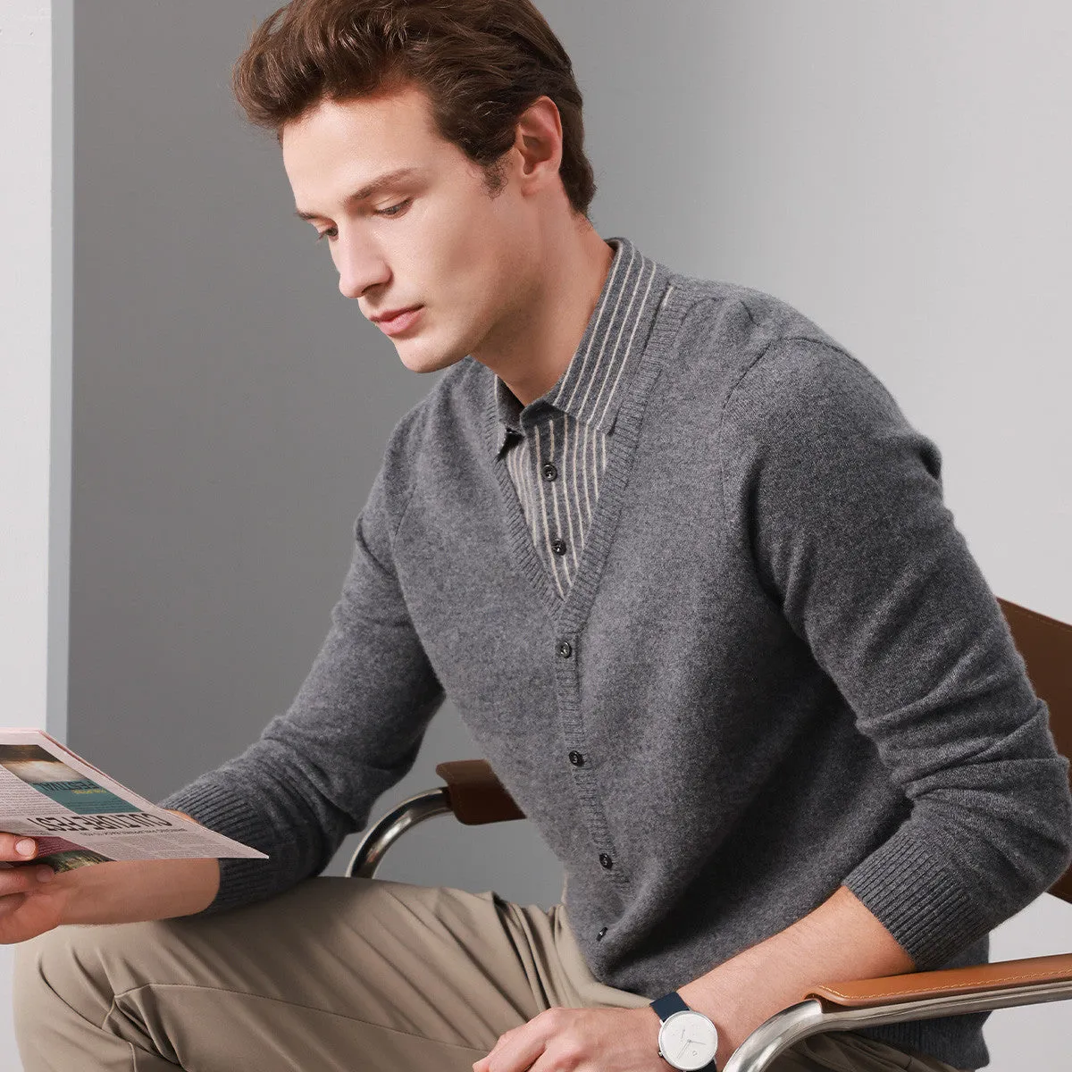 100% Cashmere Mens Faux Two-Piece Sweater sold by COMOBOCA product image thumbnail 3