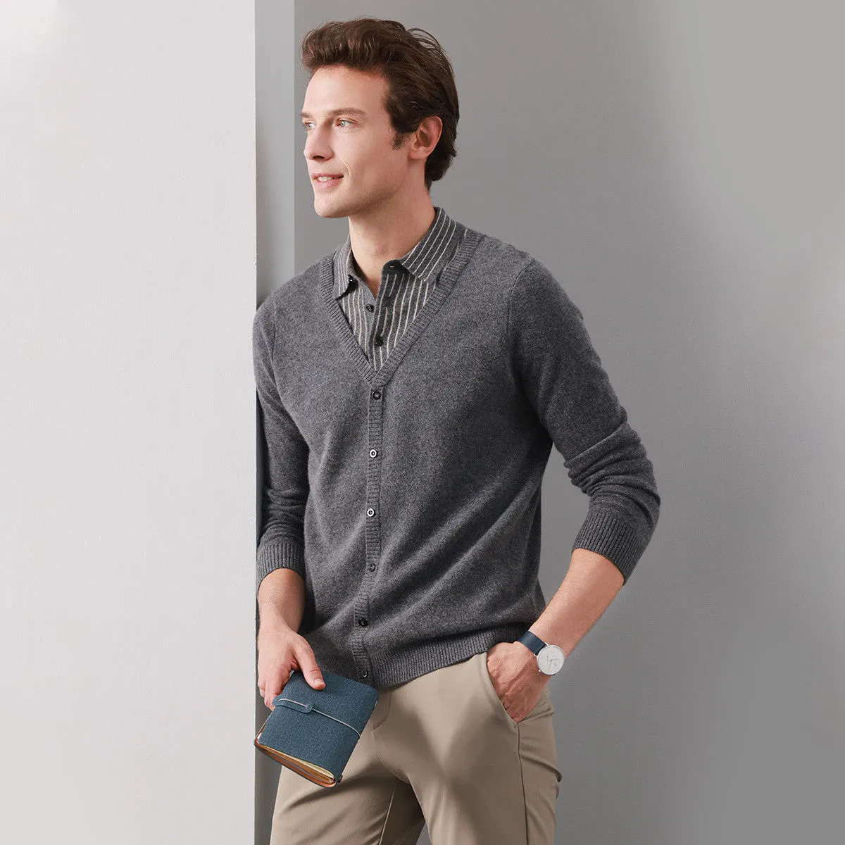 100% Cashmere Mens Faux Two-Piece Sweater sold by COMOBOCA product image thumbnail 4